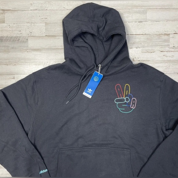 $65 ADIDAS ORIGINALS MEN'S PEACE SIGN TREFOIL HOODIE BLACK Size: Large - Picture 4 of 4